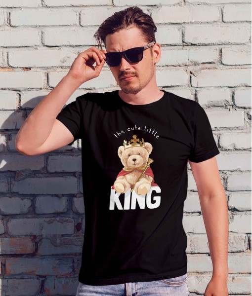 Мъжка тениска с щампа Мечета Cute king